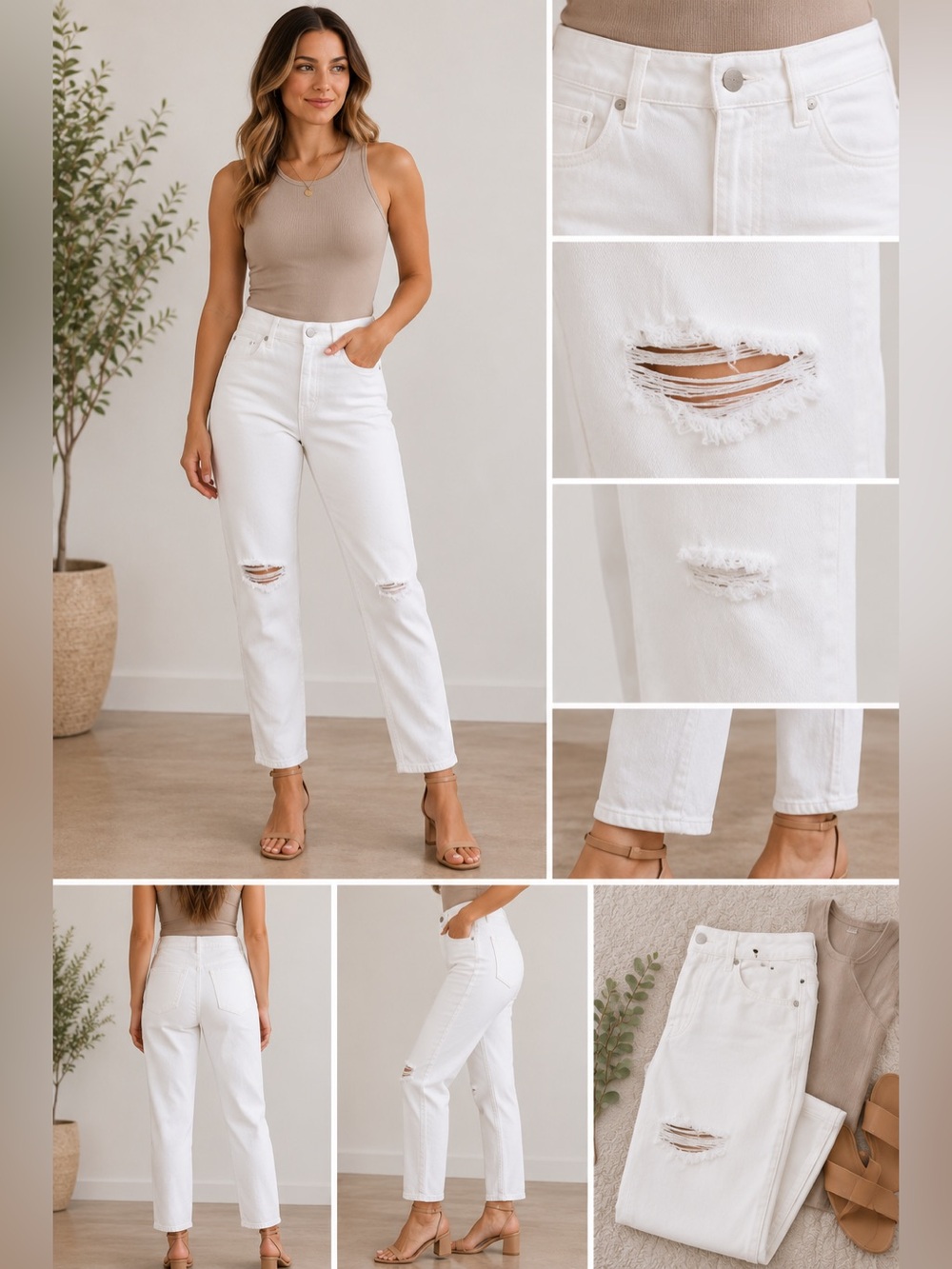 Express White High-Rise Distressed Straight Jeans
